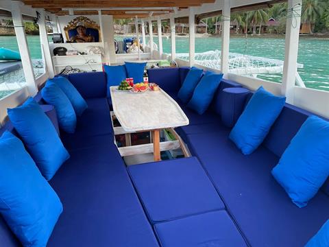 The lounge deck of our private charter boat